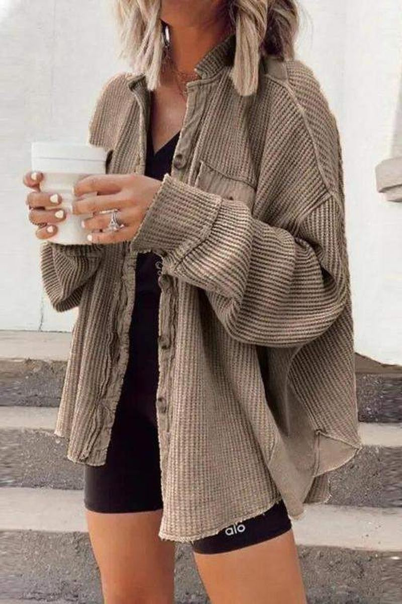 WAFFLE KNIT BUTTON DOWN